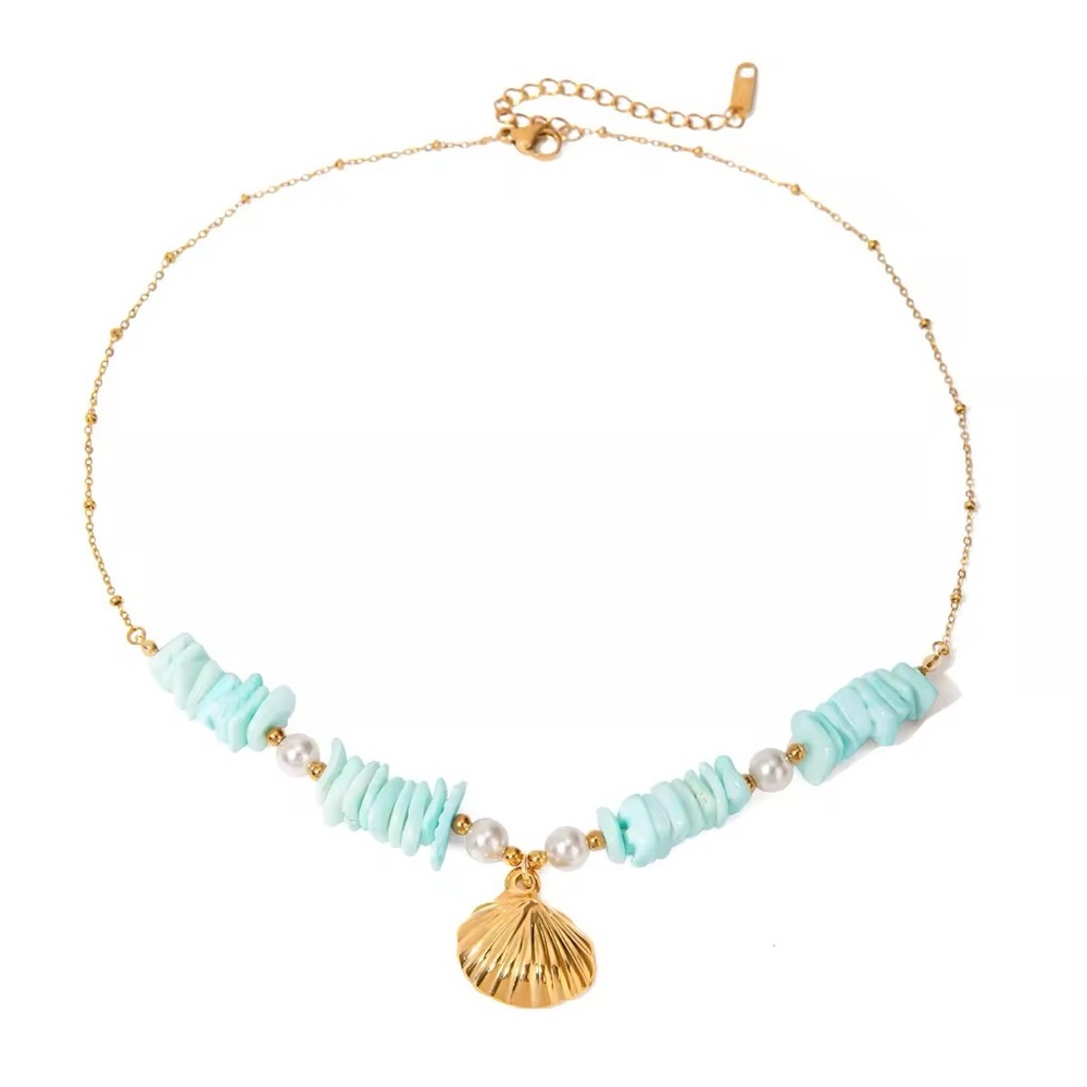 18 k gold plated stainless steel   Starfish and shell necklace - Picture 4 of 6
